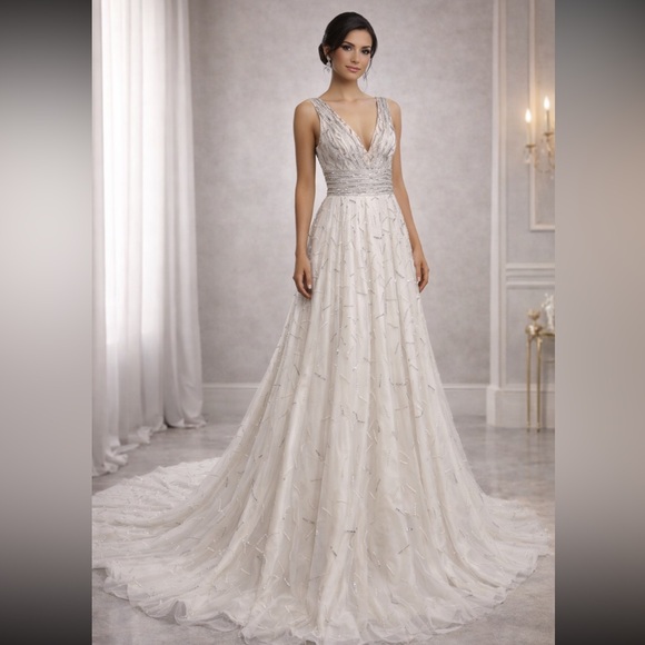 adrianna papell beaded wedding dress Ivory Nude Beaded And Lace Gown